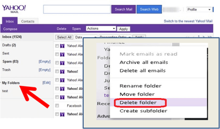 how to delete all emails at once in yahoo mail