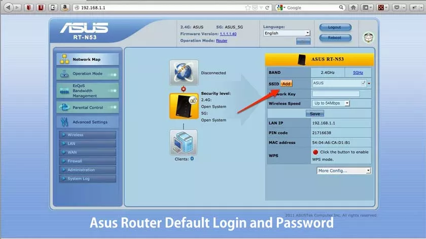 Asus Router Default Login and Password