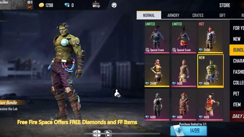 Free Fire Space Offers FREE Diamonds and FF Items